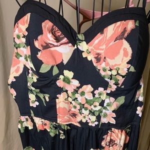 Black flower pants romper